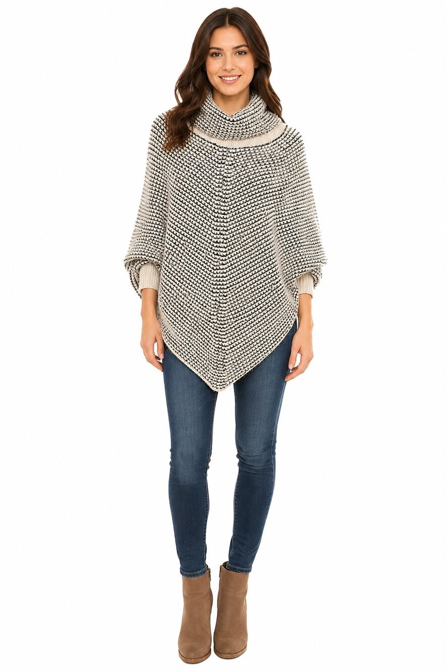 Freeway Black And White Cowl Neck Chunky Knit Poncho Sweater Womens Size Small